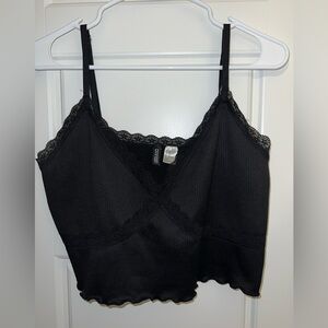Cropped black lace tank top
